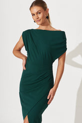 Emerald Off-Shoulder Midi Dress - Phoenix Style
